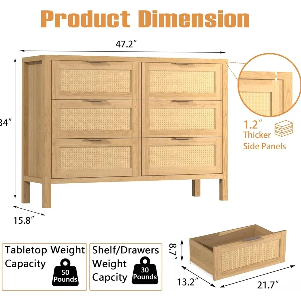 RBXC 6 Drawer Dresser And 2 Nightstands Set For Bedroom