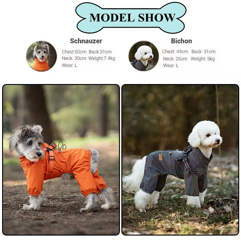 Dog Raincoat With Harness Waterproof Jacket Reflective Overalls