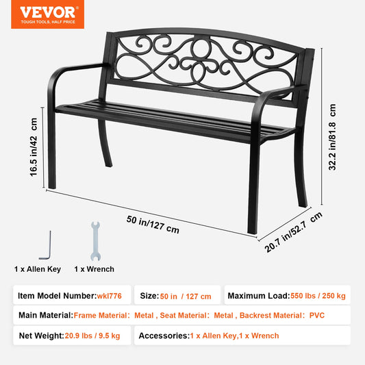 SucceBuy Outdoor Bench Wood And Metal Garden Seat For Outdoors