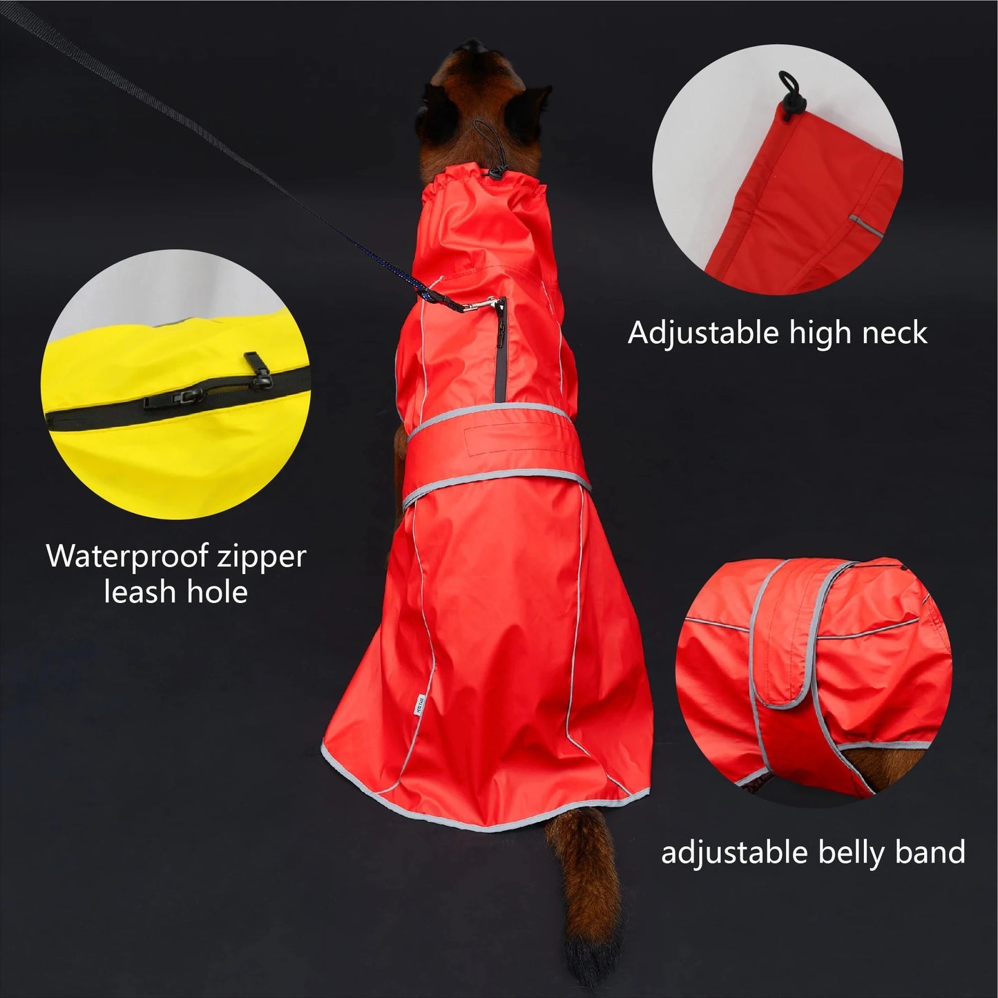 Waterproof Dog Raincoat With Reflective Strips And Adjustable Hood