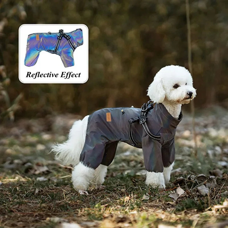 Dog Raincoat With Harness Waterproof Jacket Reflective Overalls
