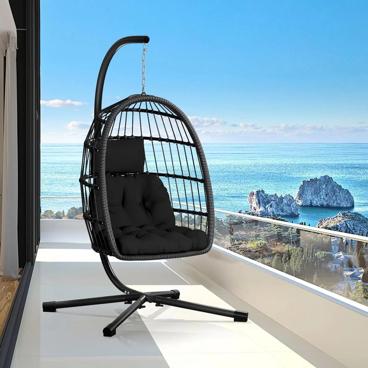 Double Egg Swing Chair With Stand For Two Outdoor Patio