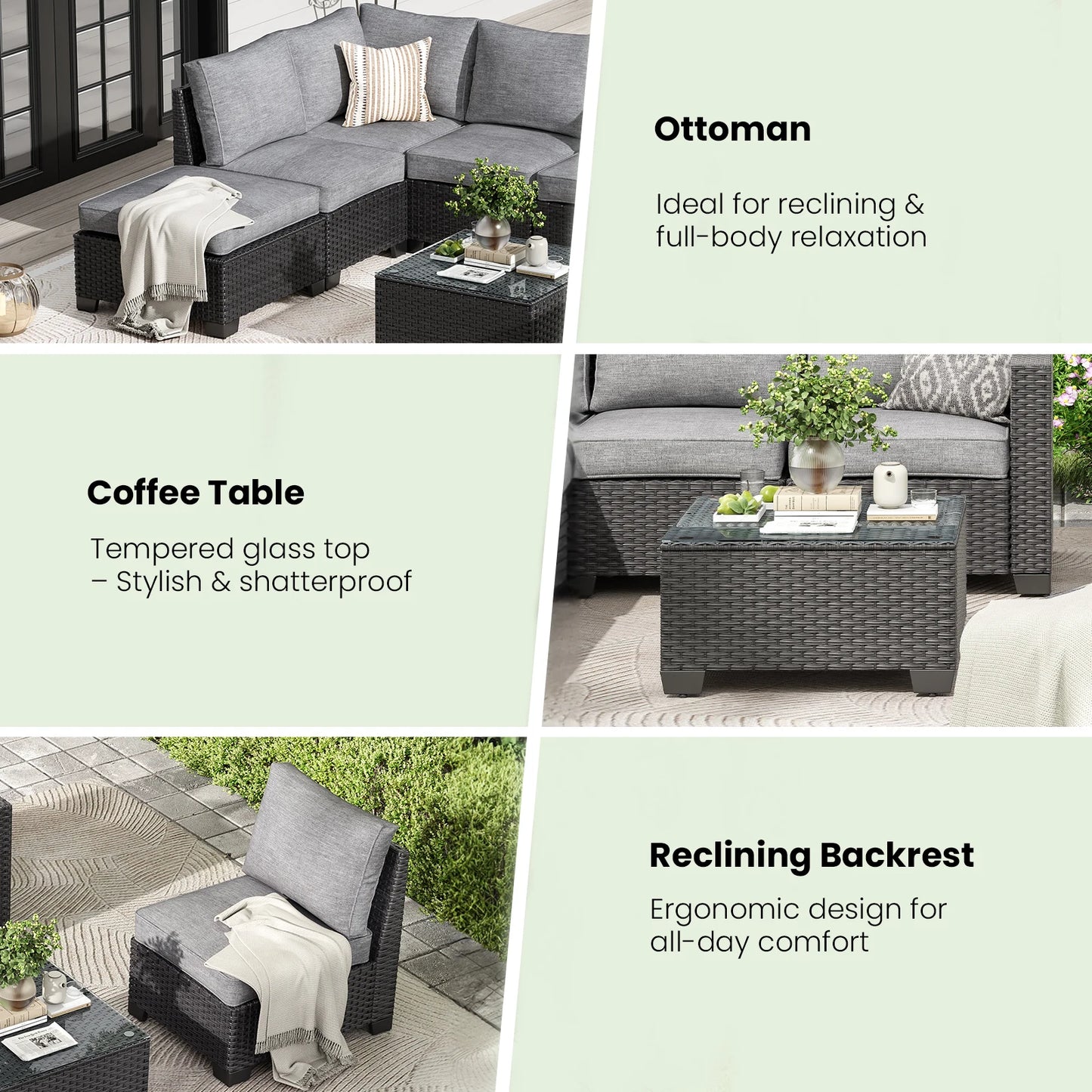 Farini Patio Rattan Sectional Sofa Set Outdoor Furniture Ottoman