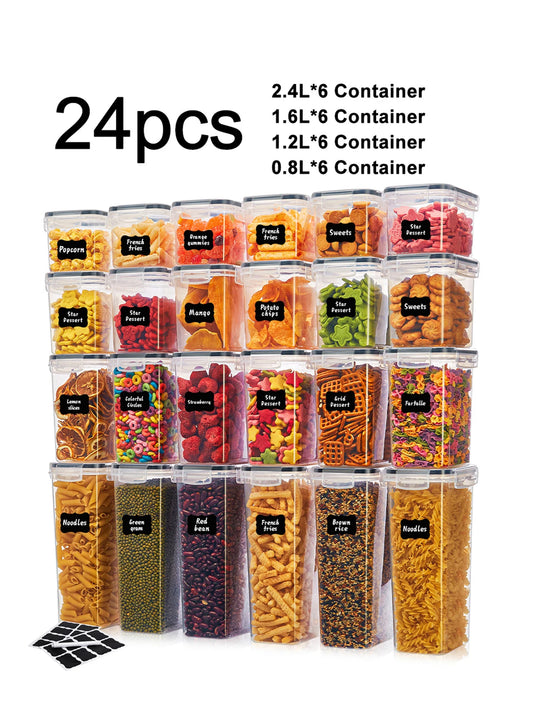 24 Piece Moisture Proof Airtight Food Storage Containers Dishwasher Safe Labels