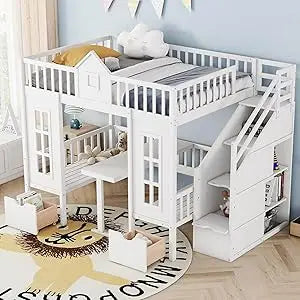Loft Bed With Built In Storage Wardrobe And Two Windows Solid Wood