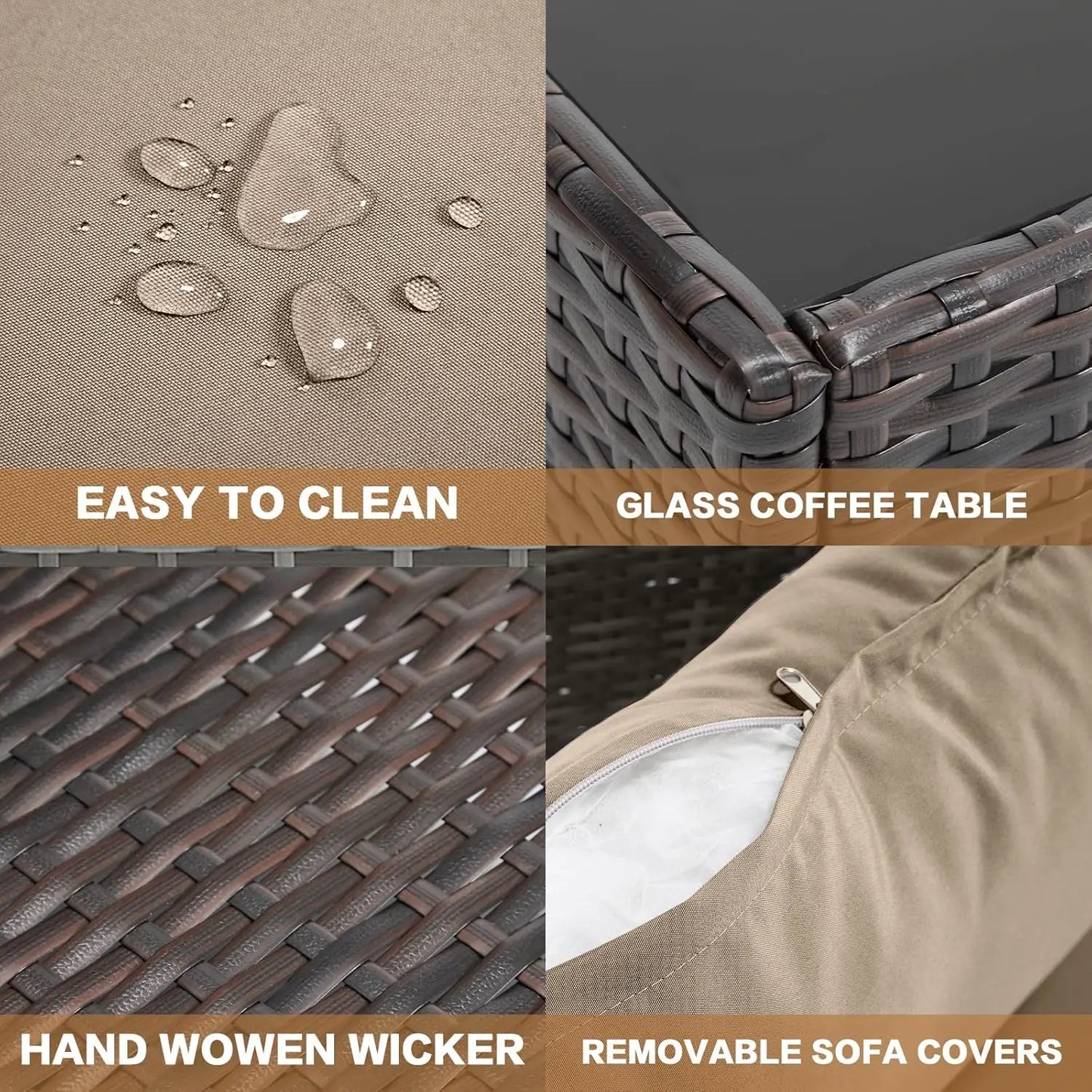 Outdoor Patio Furniture Set 7 Pieces All Weather Rattan Wicker