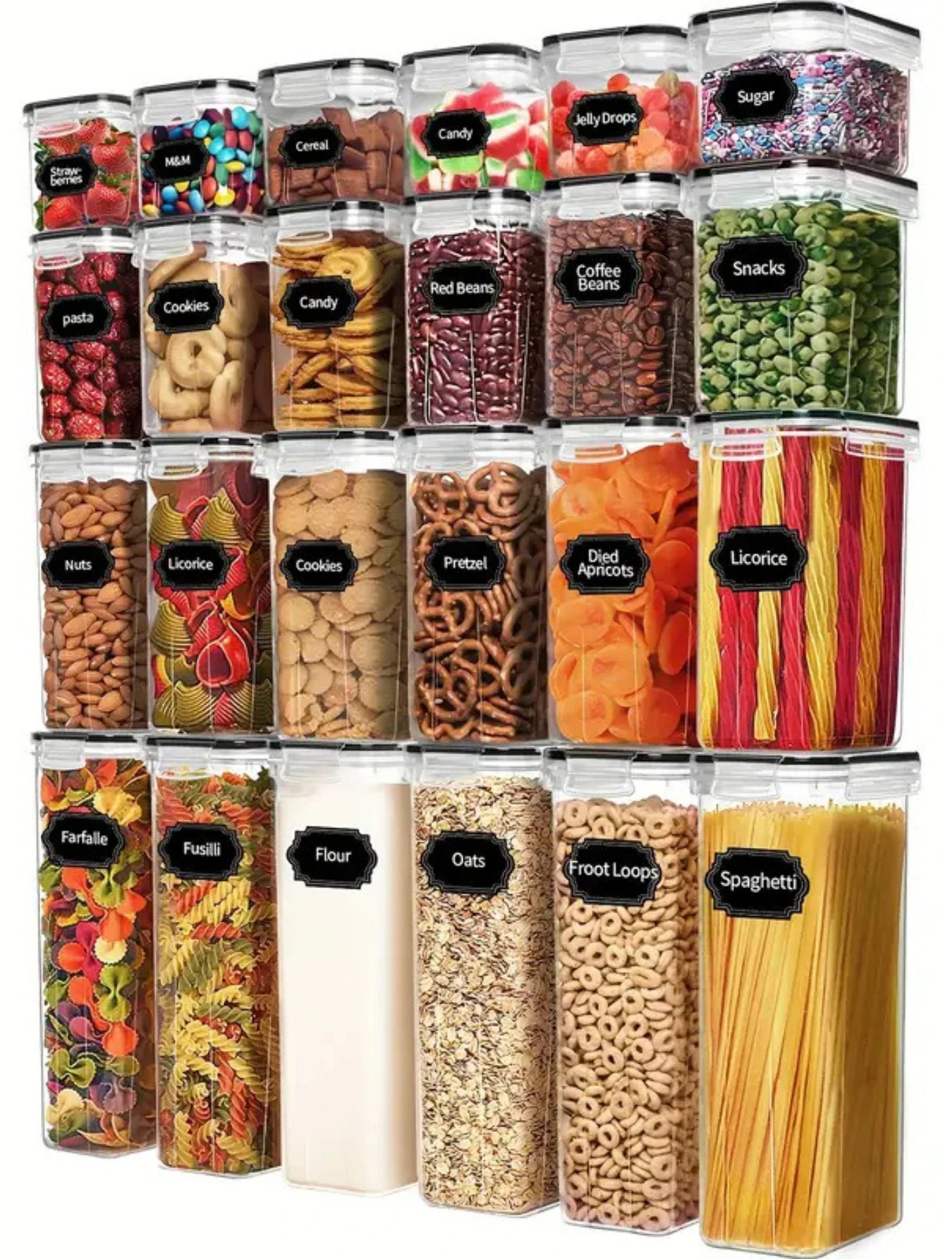 Airtight Food Storage Containers Set With Labels, 24 Pieces