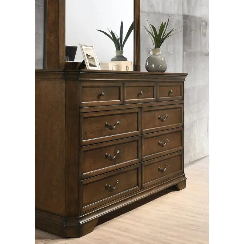 Traditional Wood Panel 5-Piece King Bed Set With Dresser Mirror