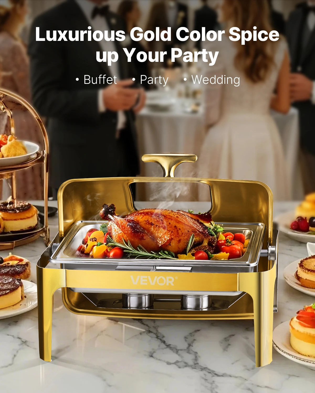 SucceBuy Stainless Steel Roll Top Chafing Dish Warmer Server