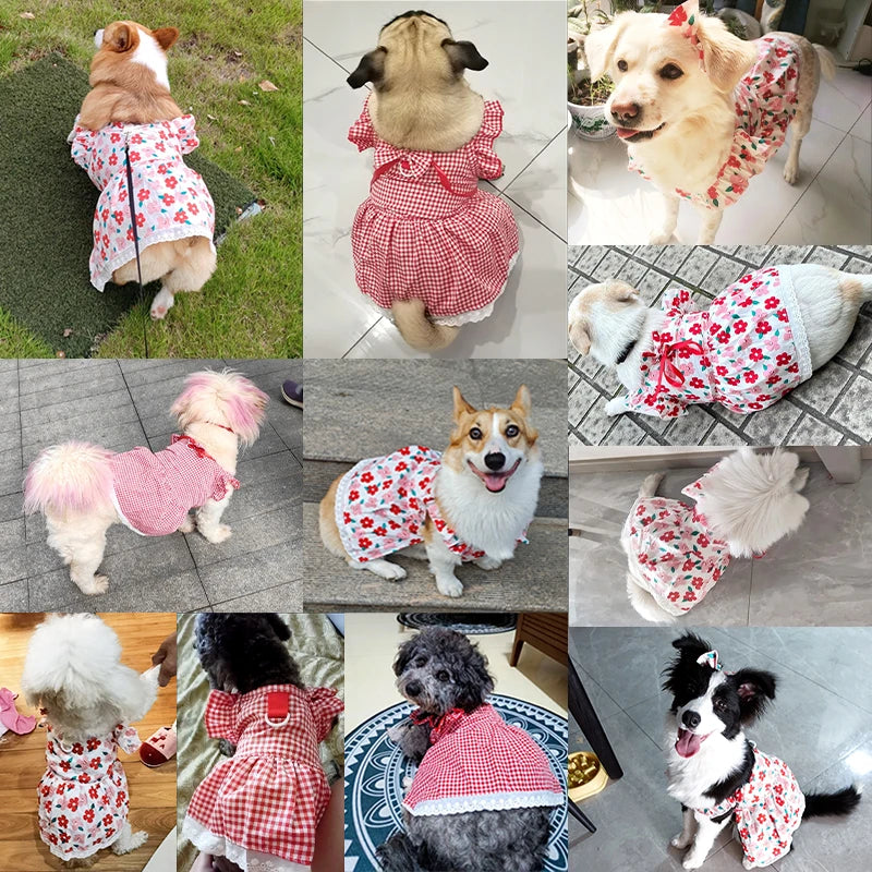 Doggyzstyle Summer Pet Dress Floral Plaid Pattern Princess Costume