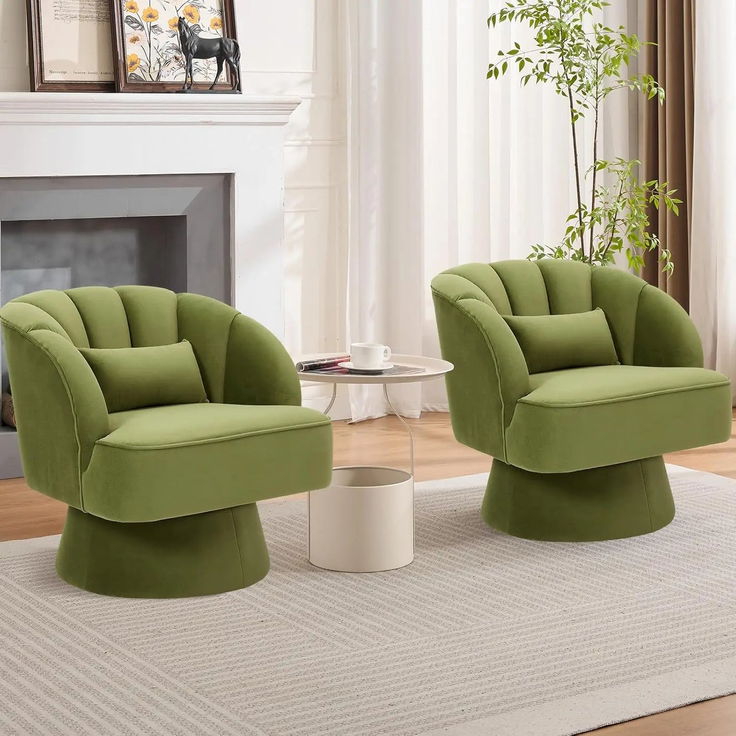 HiMISS Ultra Plush Velvet Barrel Lounge Chair With Striped Backrest