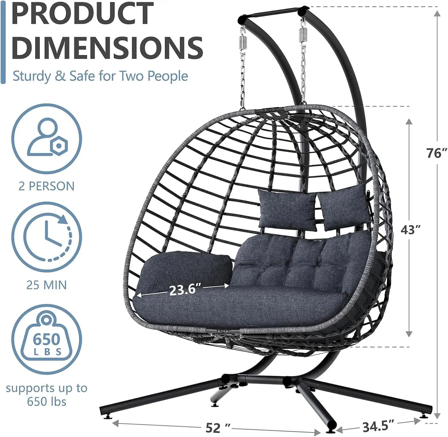 Double Egg Swing Chair Stand For Patio Two Person Hammock