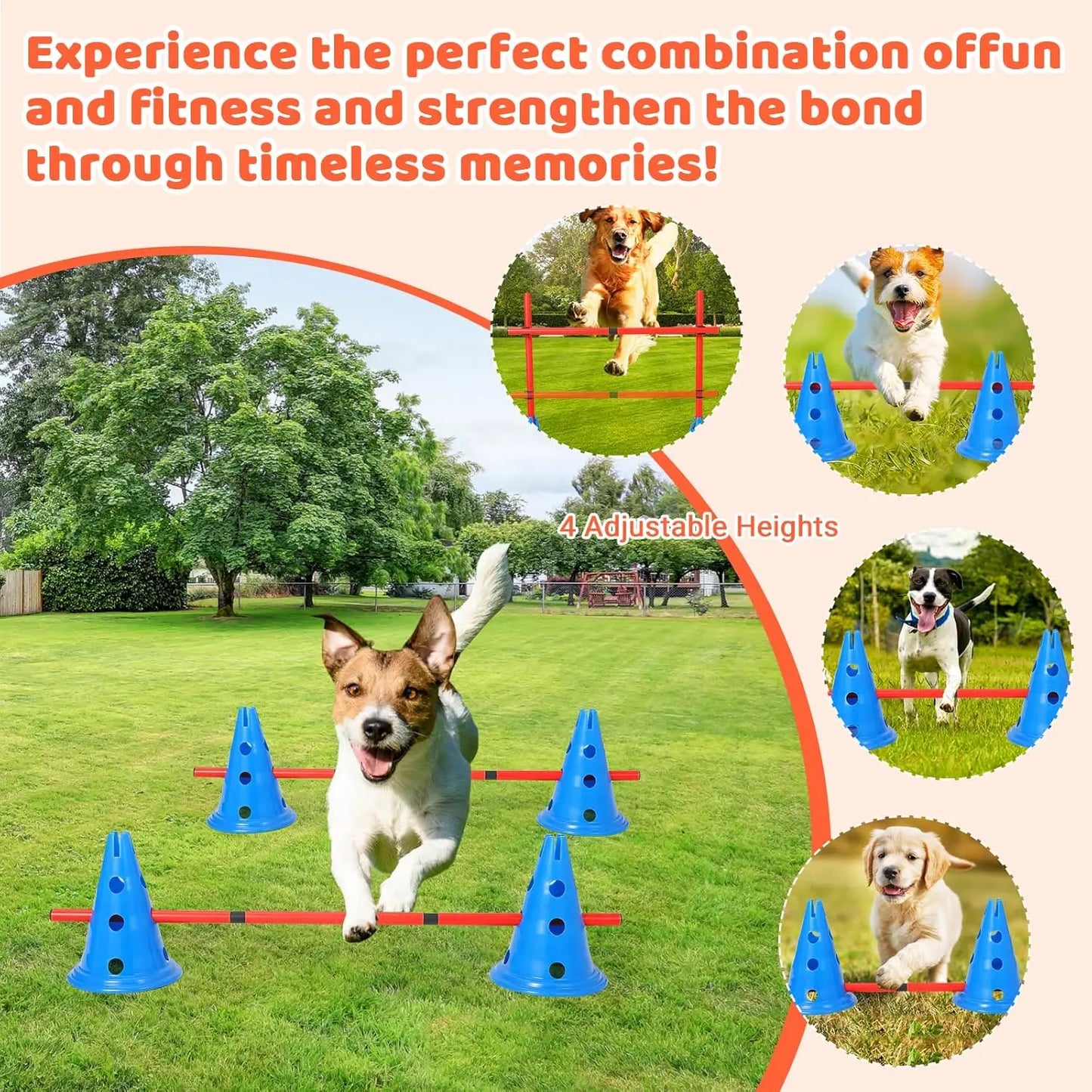 HiMISS Dog Agility Hurdle Cone Set Training Course Kit With 12 Cones