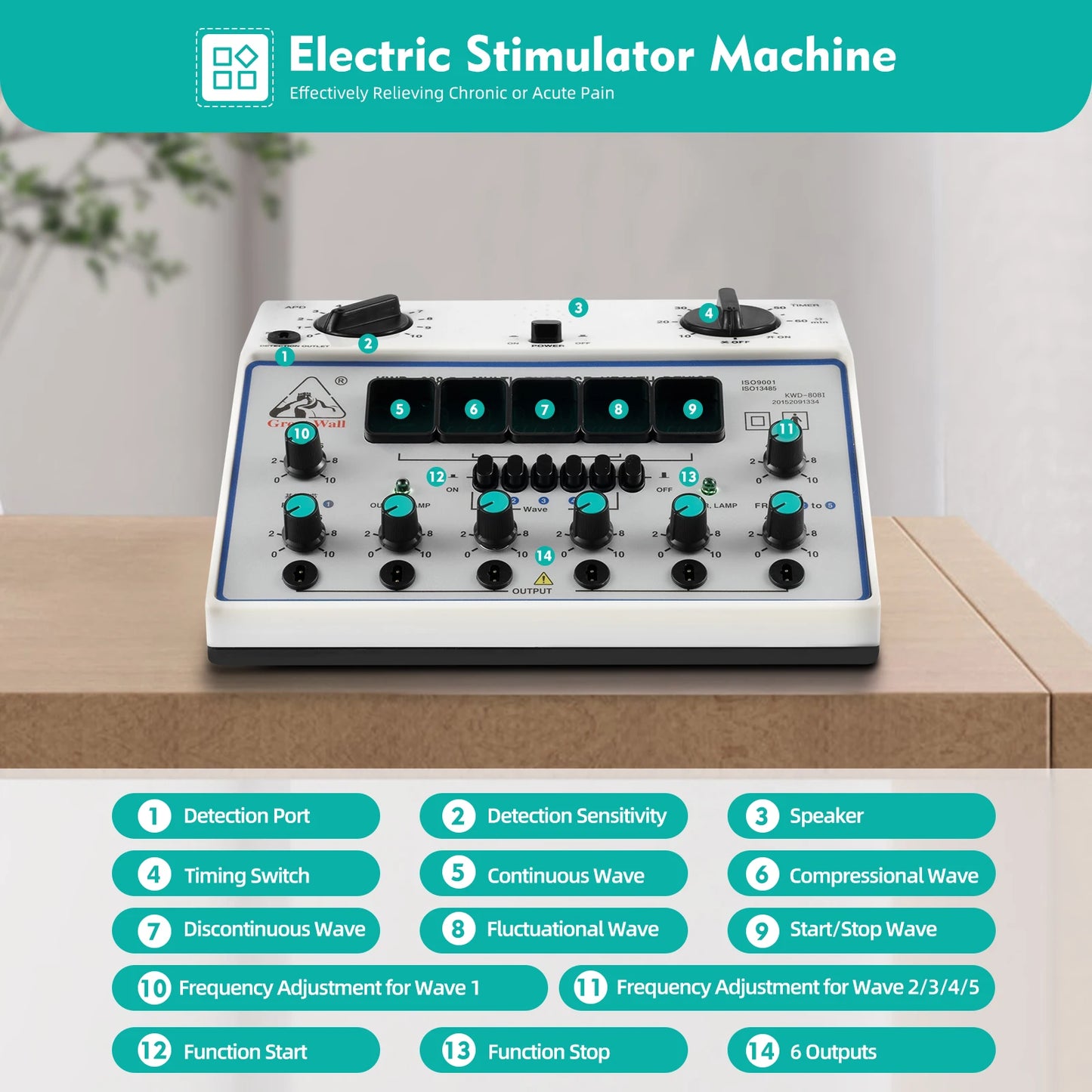 KWD-808I Electric Impulse Acupuncture Treatment 6 Output Patch Massager