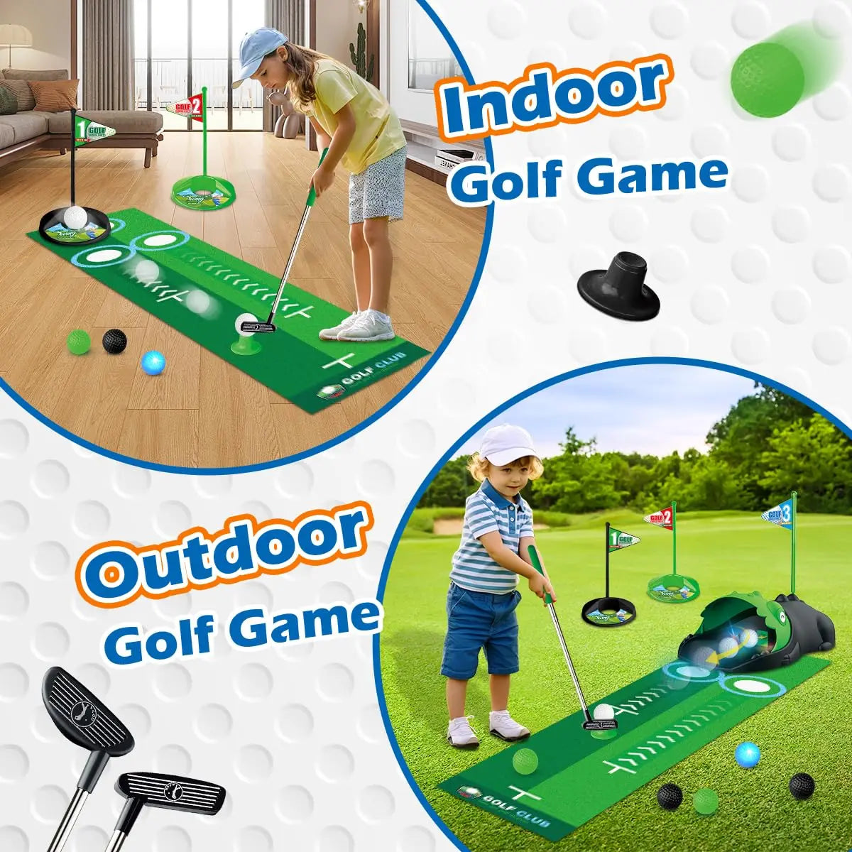 Kids Golf Club Putting Set With LED Automatic Returner