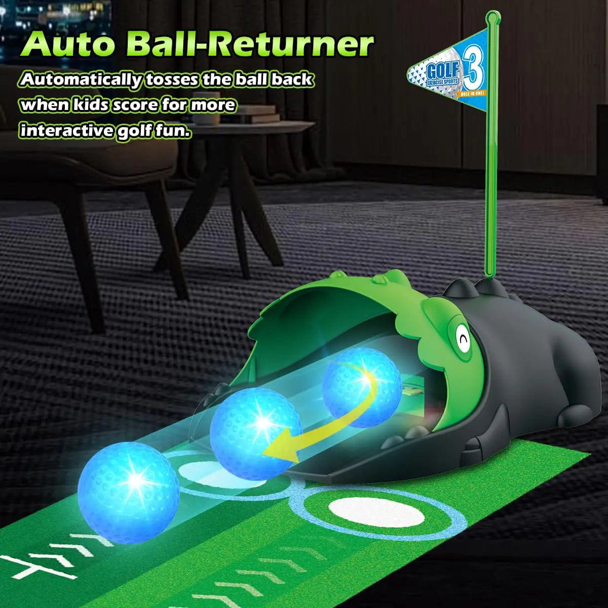 Kids Golf Club Putting Set With LED Automatic Returner