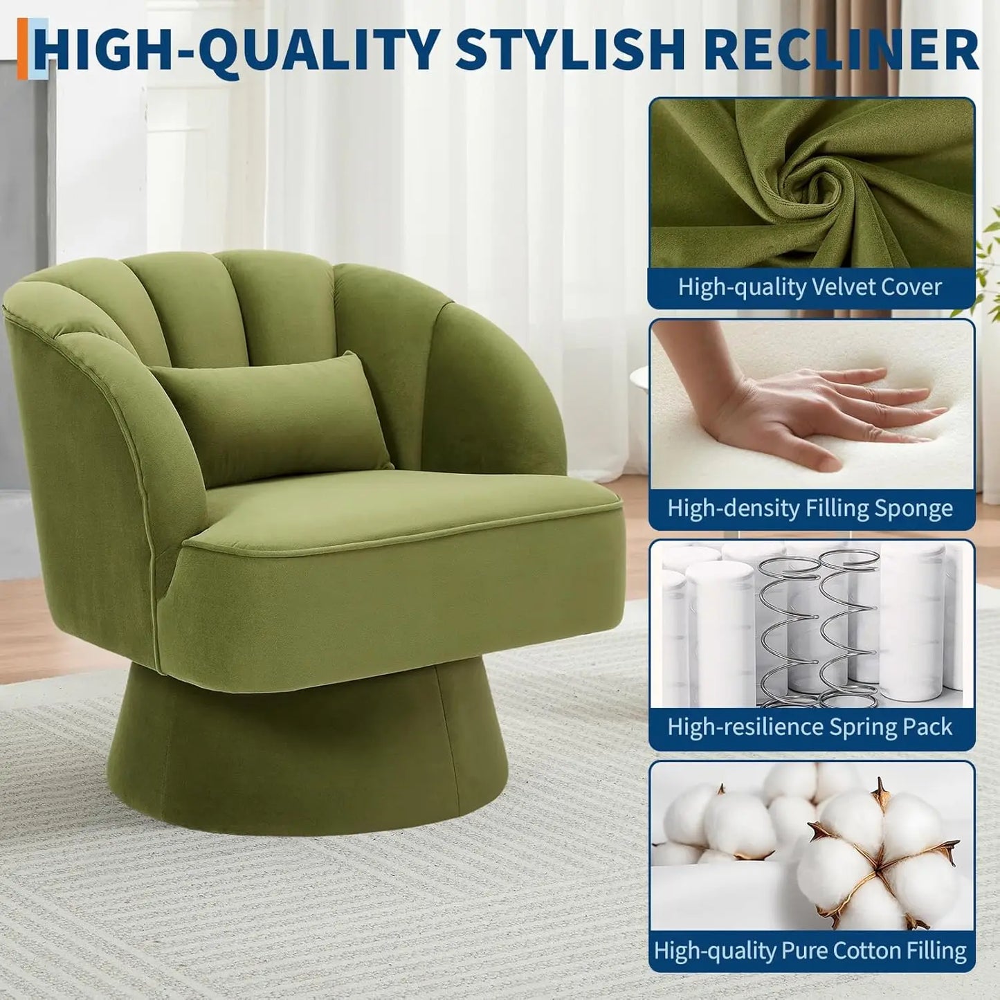 HiMISS Ultra Plush Velvet Barrel Lounge Chair With Striped Backrest