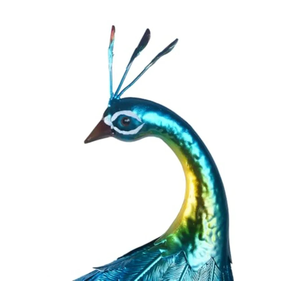 SHXI Metal Colorful Peacock Statues Set Of 2 Outdoor Garden