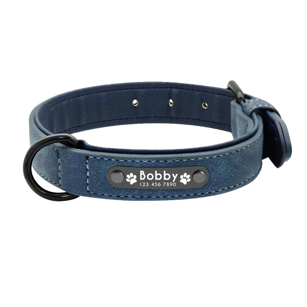 Personalized Name ID Leather Dog Collar With Custom Text