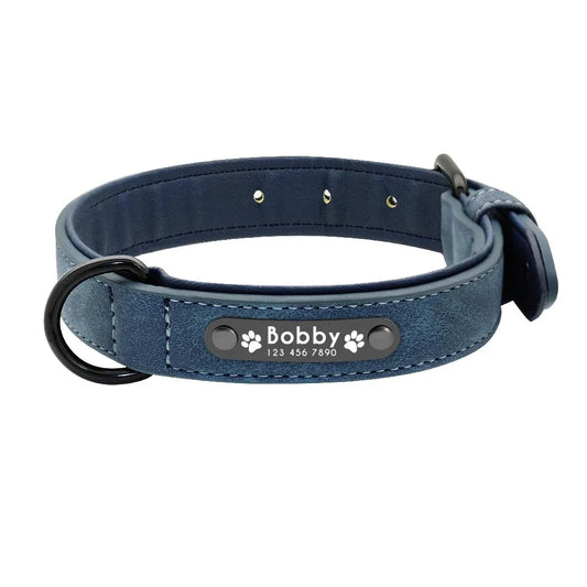 Personalized Name ID Leather Dog Collar With Custom Text