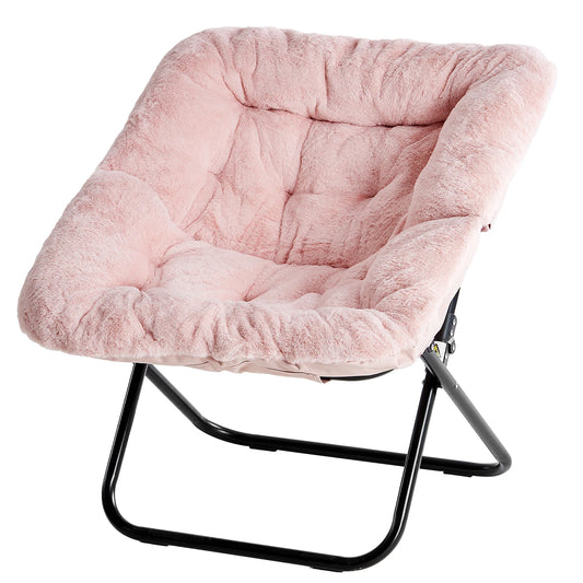 JHK Cozy Faux Fur Saucer Chair Foldable Metal Frame