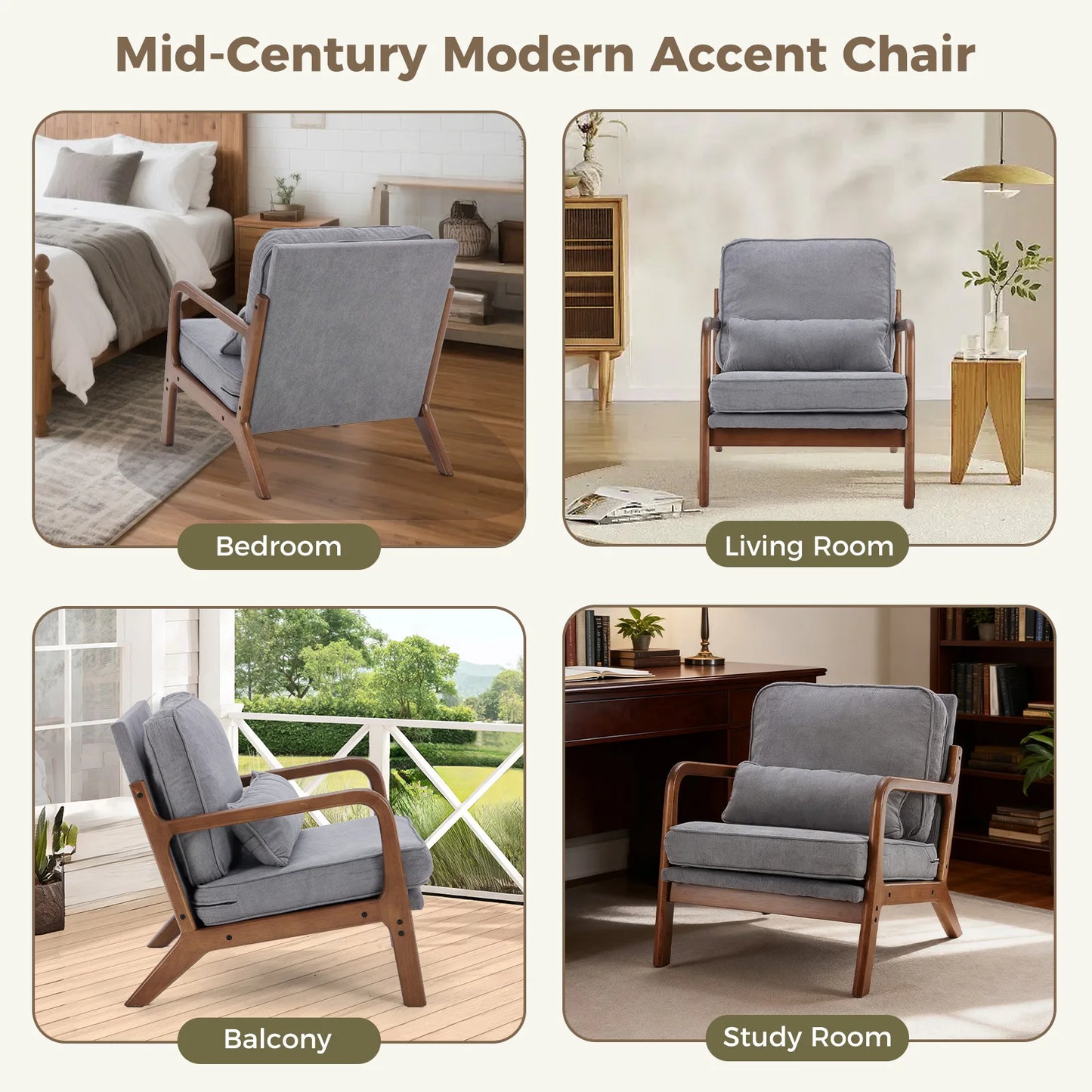 JHK Mid Century Modern Chair With Wooden Frame And Arms