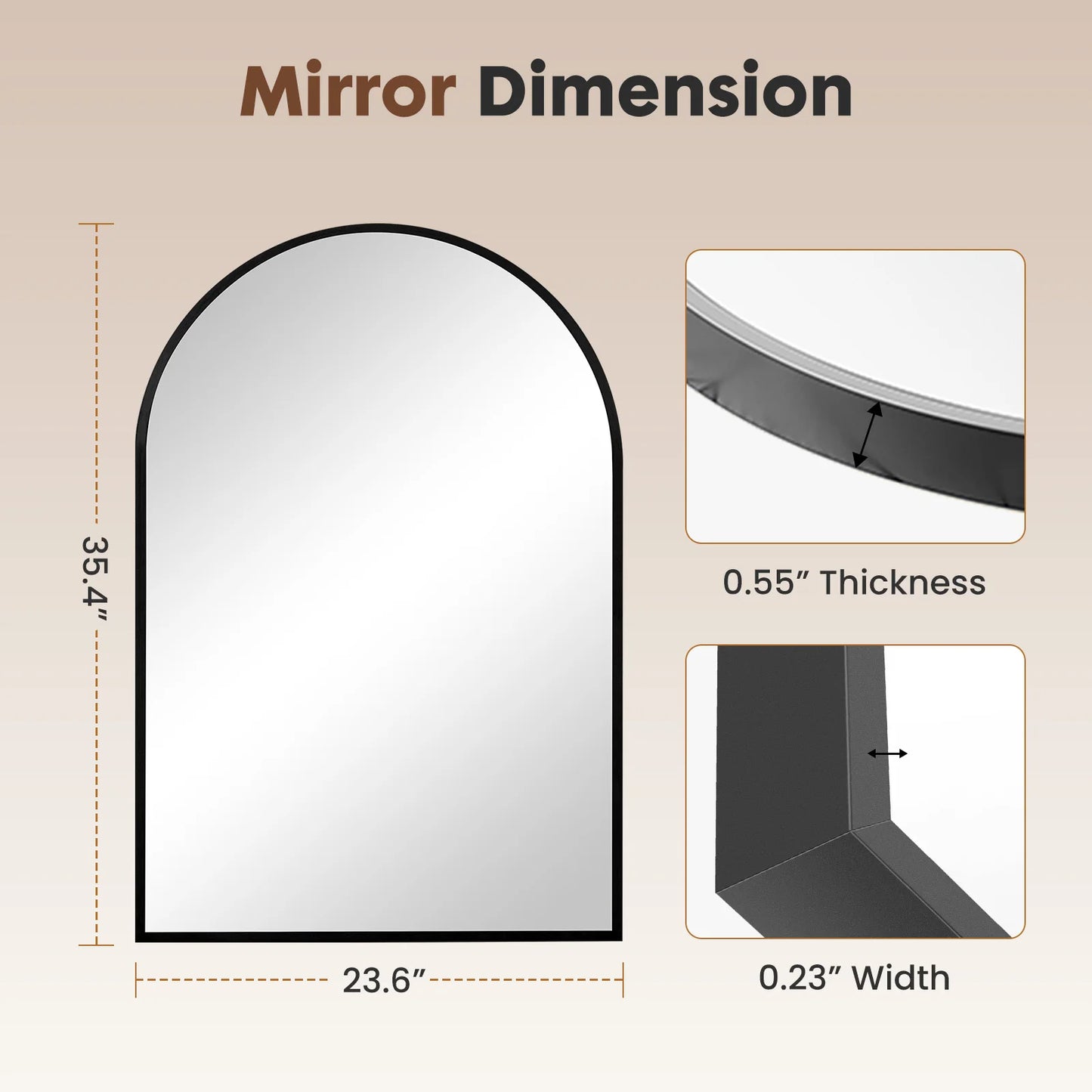 JHK Arched Framed Bathroom Mirror For Wall Decoration Modern Home