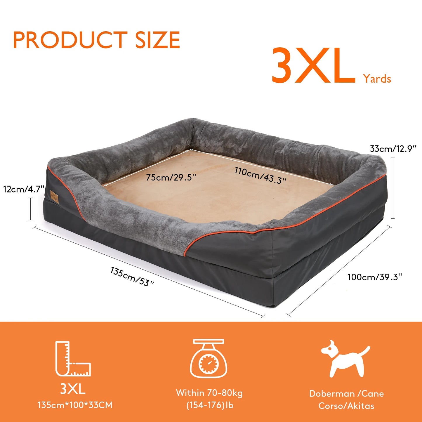 BINGOPAW Orthopedic Dog Bed Memory Foam Quilted Bolstered Sofa