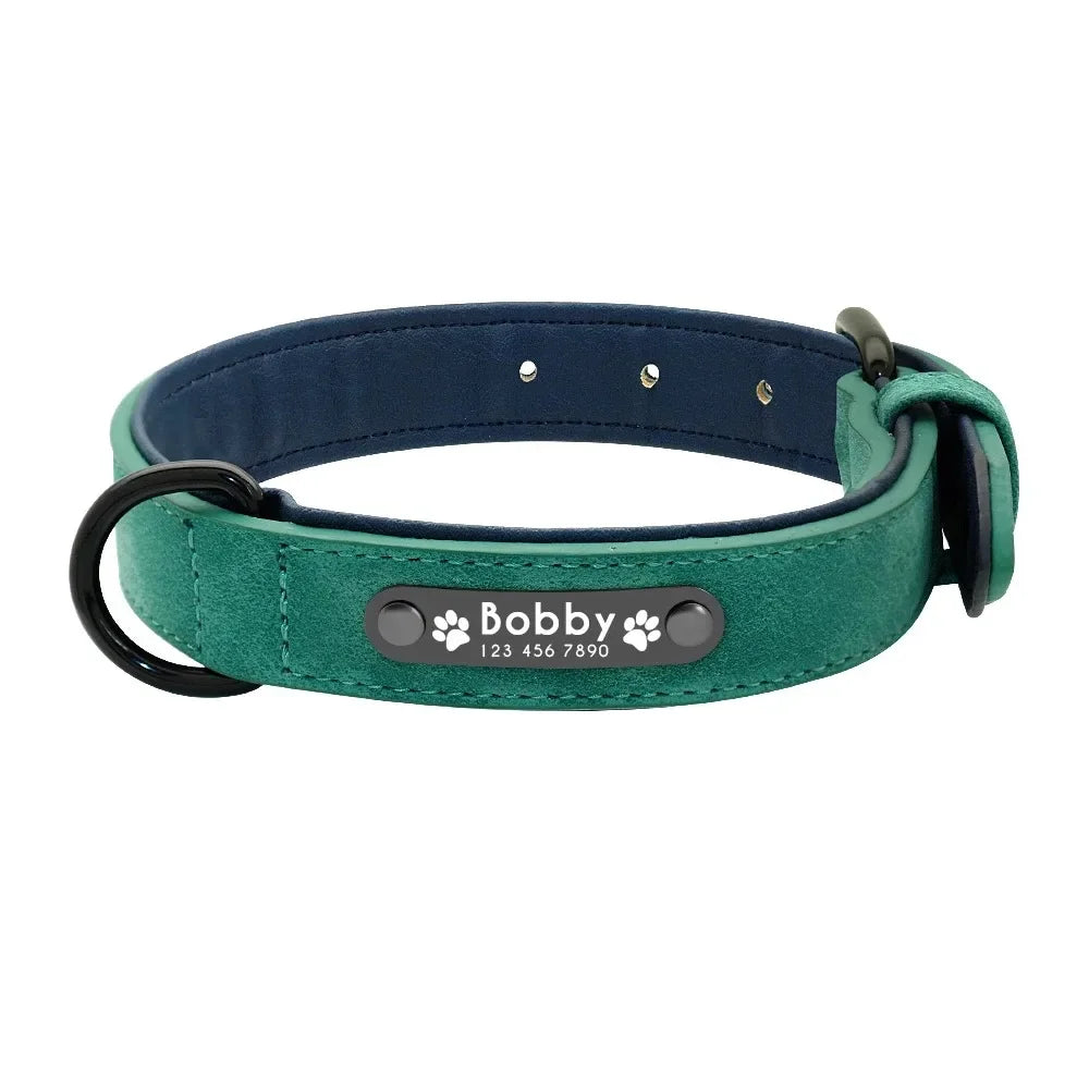 Personalized Name ID Leather Dog Collar With Custom Text
