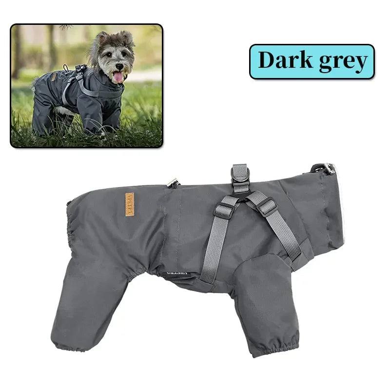 Dog Raincoat With Harness Waterproof Jacket Reflective Overalls