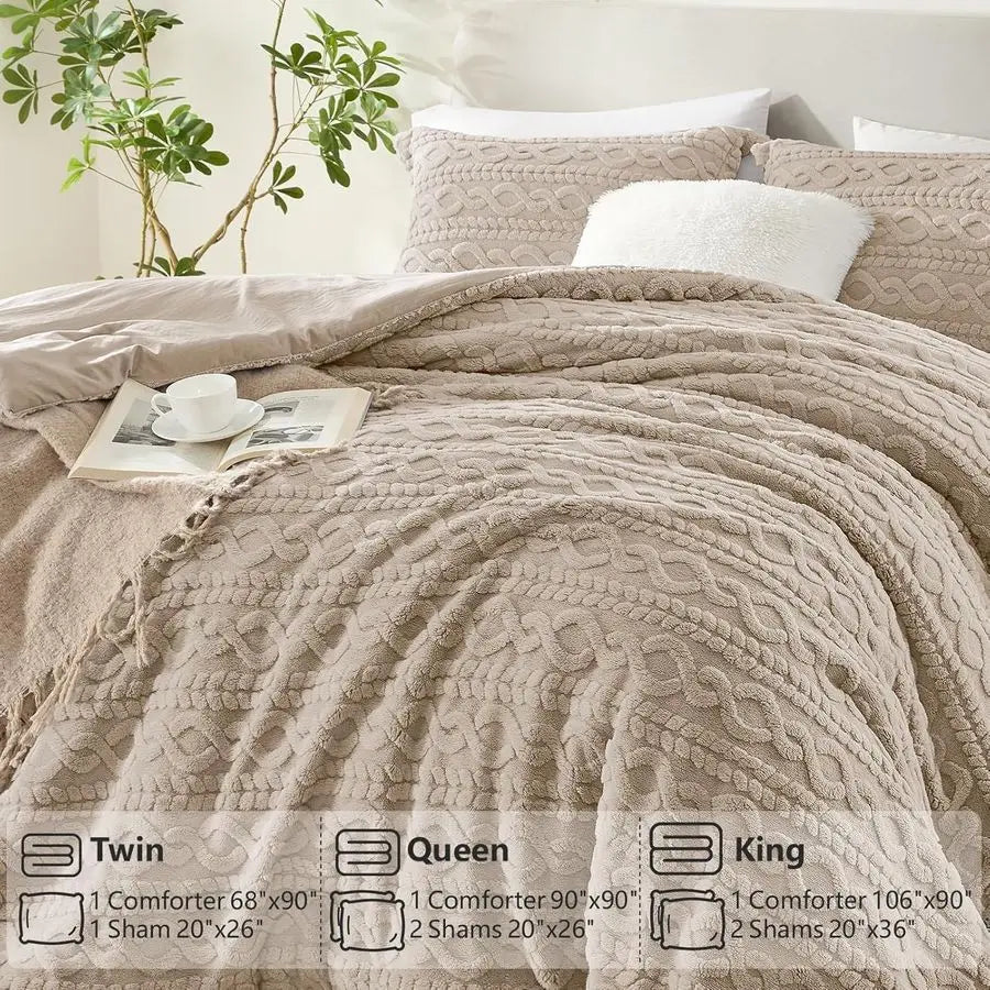 XMSJ Fluffy Fleece Comforter Set Winter Bedding 3 Piece