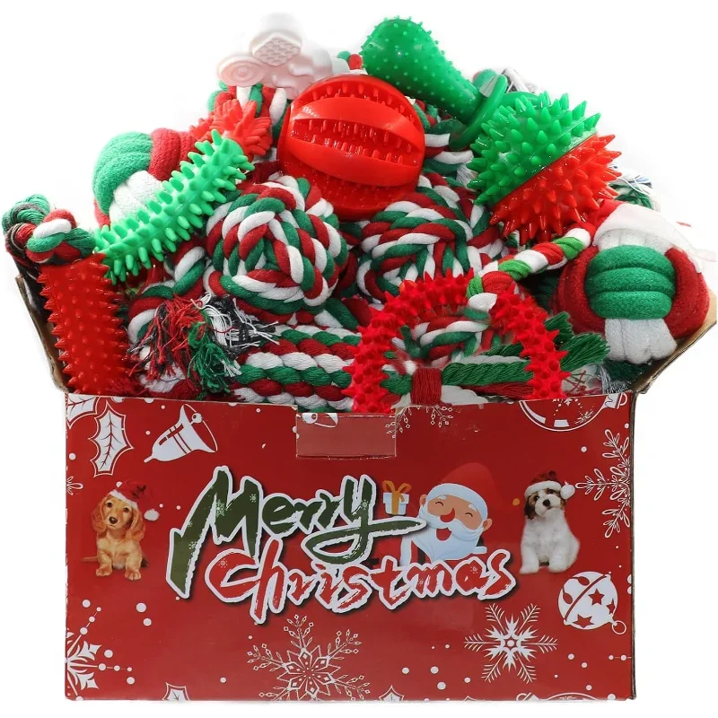 Christmas Dog Toys Pack 15 Count Rubber Rope Chew Toys