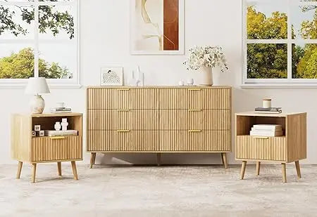 RBXC Oak Dresser Nightstand Set Modern 3-Piece Bedroom Furniture