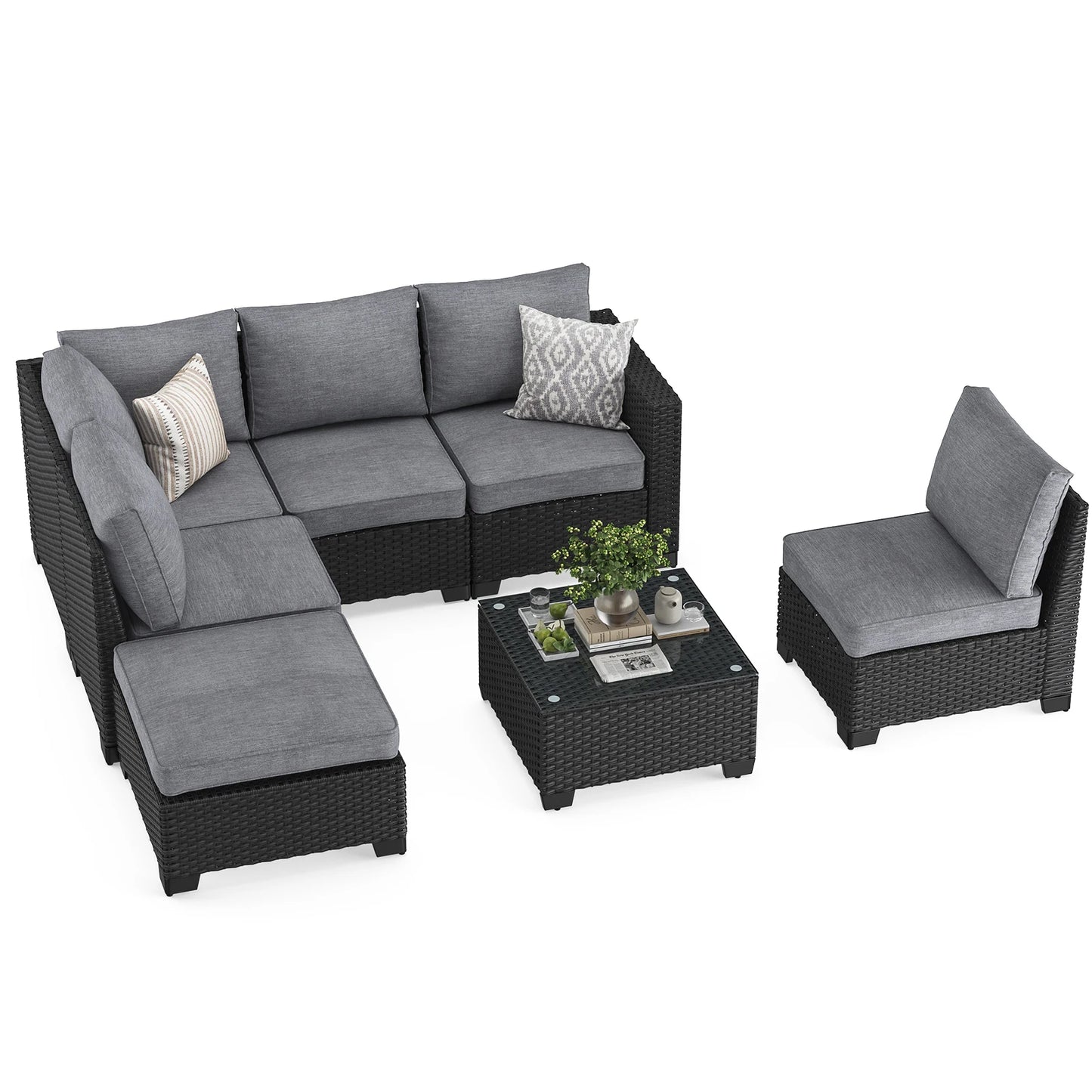 Farini Patio Rattan Sectional Sofa Set Outdoor Furniture Ottoman