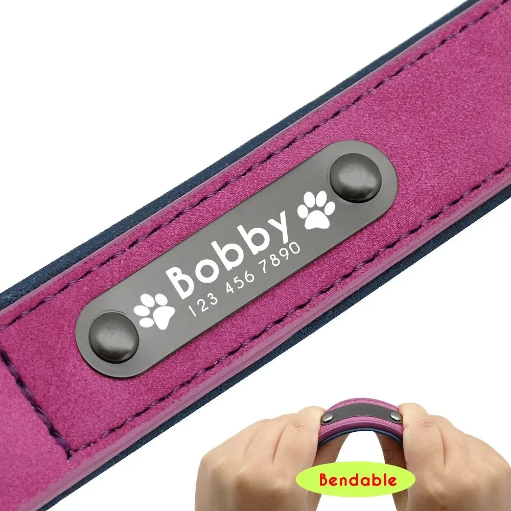 Personalized Name ID Leather Dog Collar With Custom Text