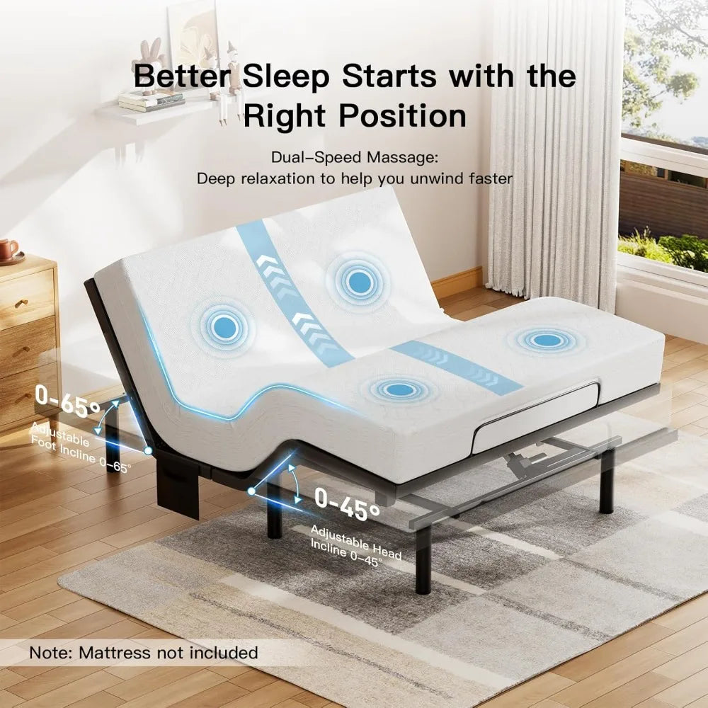 Adjustable Bed Frame With Massage And USB Ports And LED Under-Bed