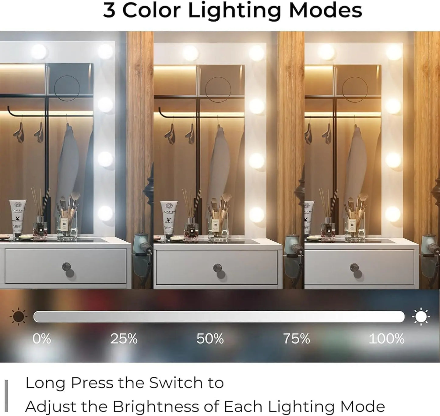 Makeup Vanity Desk With Power Outlet And 12 LED Lights