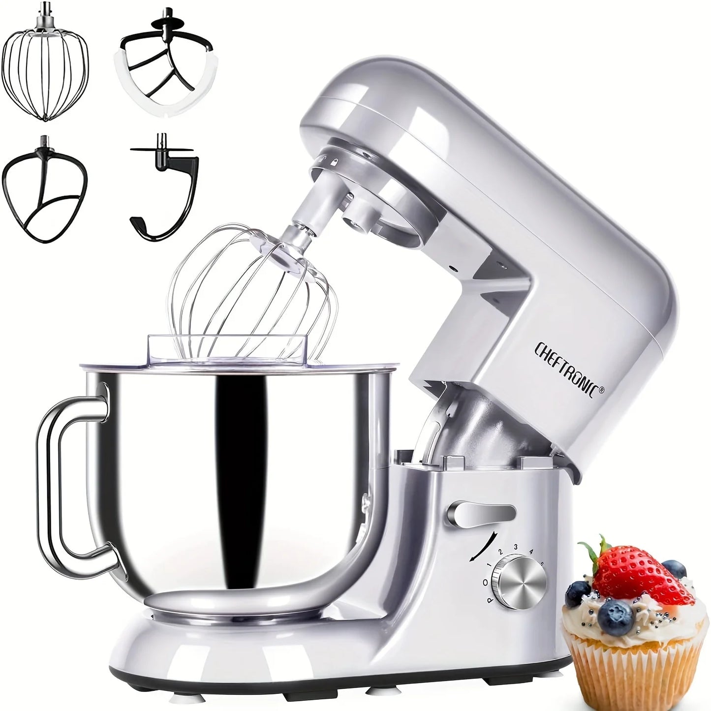 Cheftronic 6-Speed Stand Mixer With Dough Hook and Wire Whip