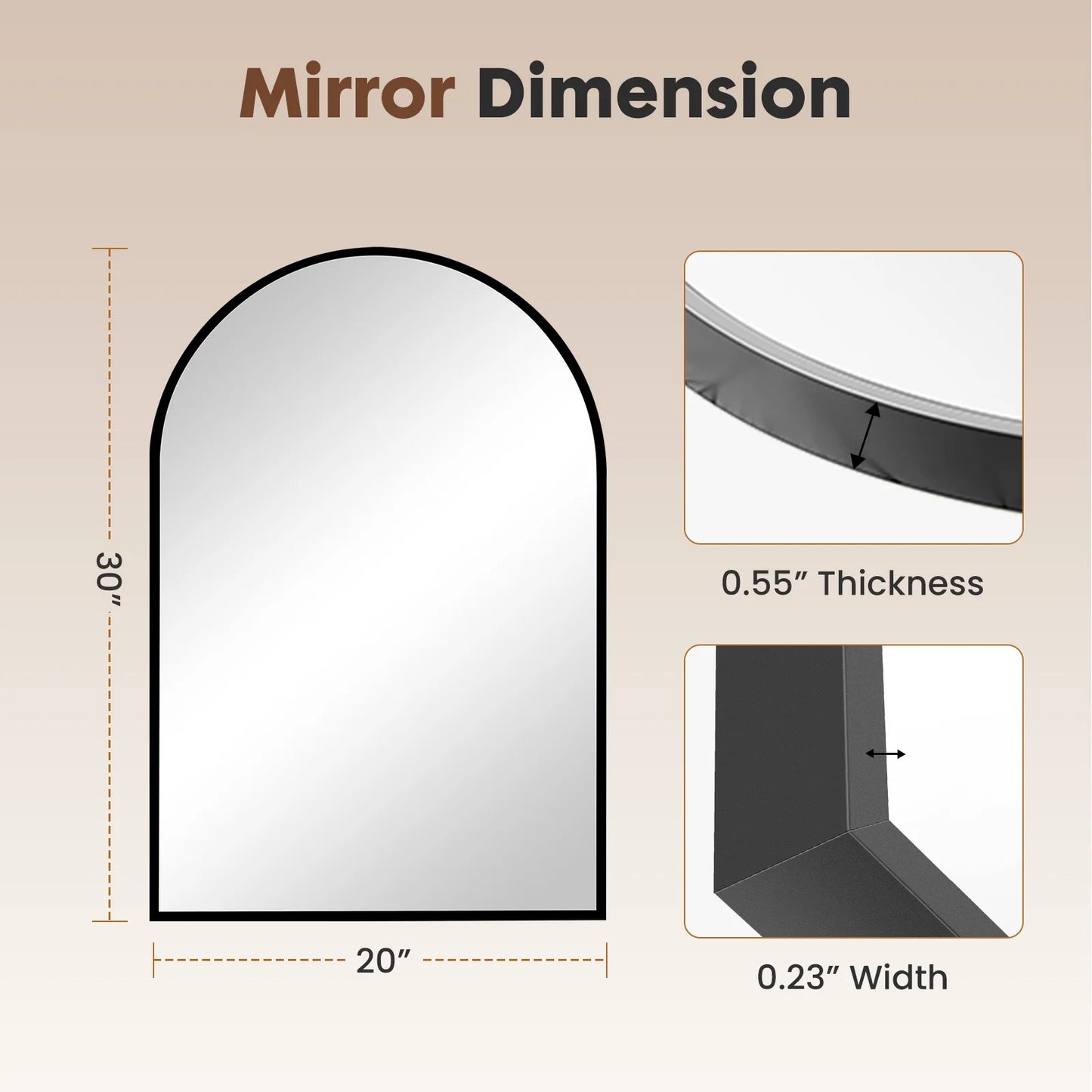 JHK Arched Framed Bathroom Mirror For Wall Decoration Modern Home