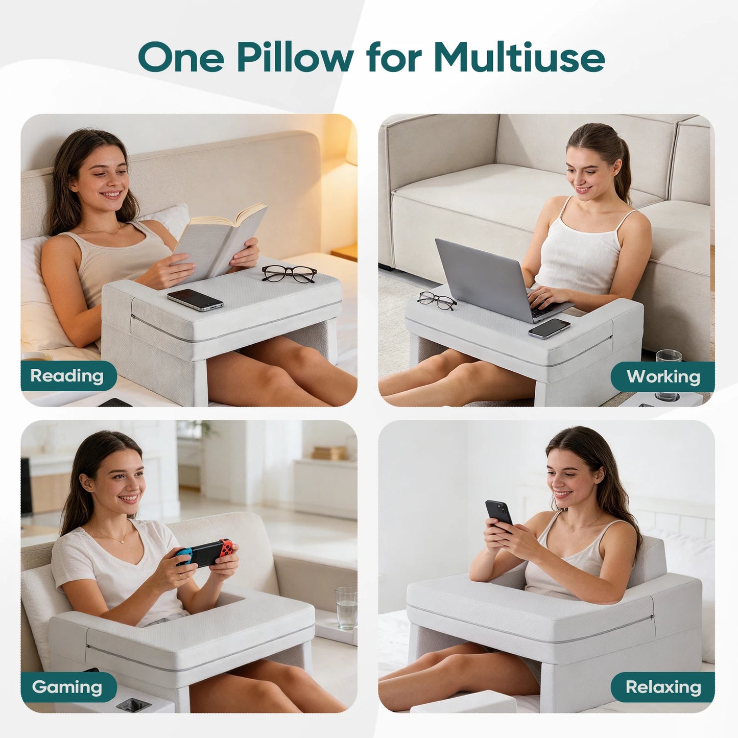 JHK Memory Foam Reading Pillow Ergonomic Neck Support Removable Cover