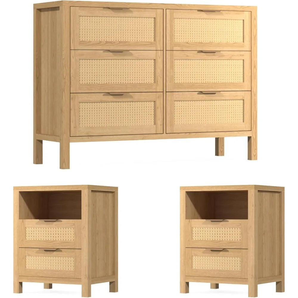 RBXC 6 Drawer Dresser And 2 Nightstands Set For Bedroom