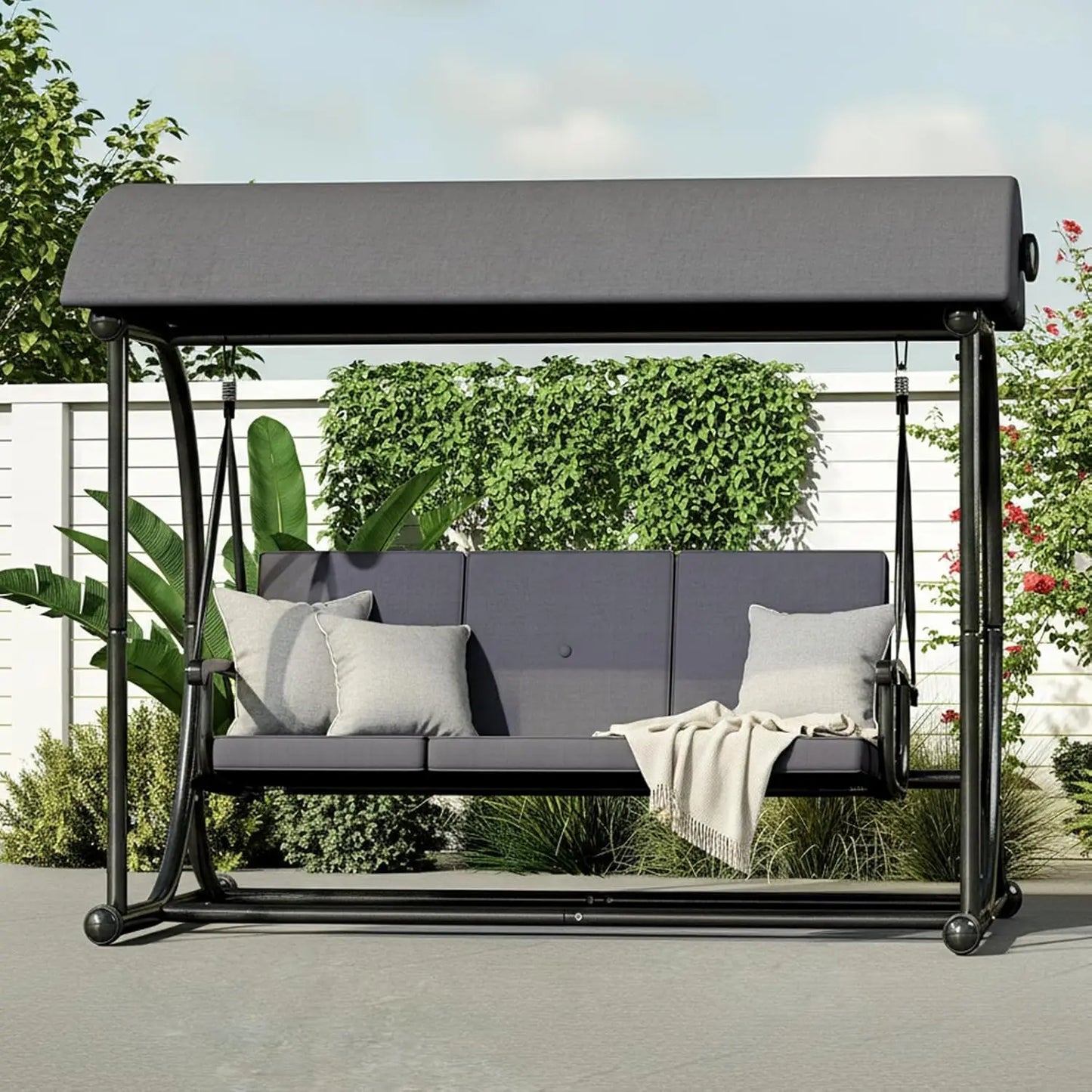 HUANZHUANG Outdoor Patio Swing Canopy 2 In 1 Bed Swing