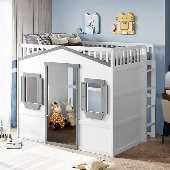 Loft Bed With Built In Storage Wardrobe And Two Windows Solid Wood