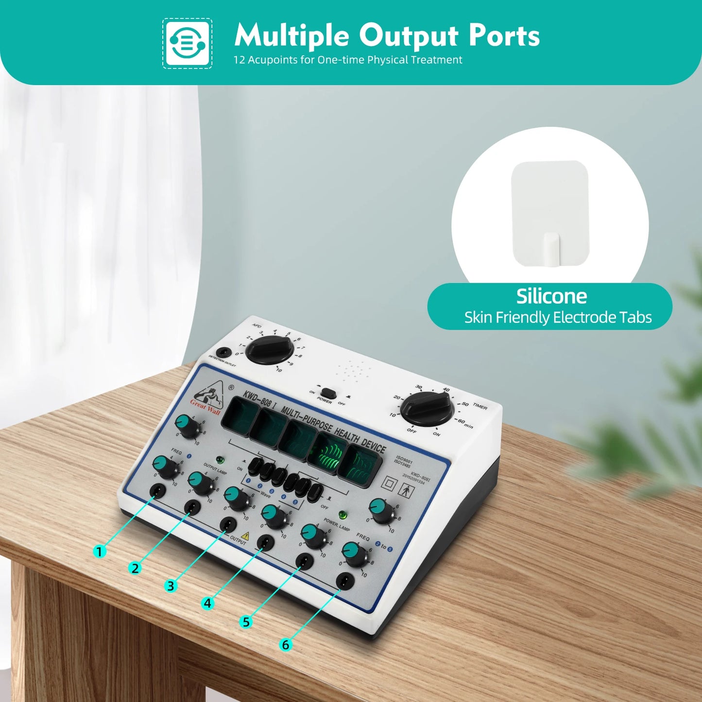 KWD-808I Electric Impulse Acupuncture Treatment 6 Output Patch Massager