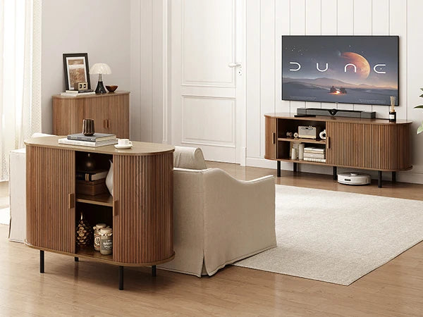 TV Stand With Power Outlet Entertainment Center And Sliding Doors