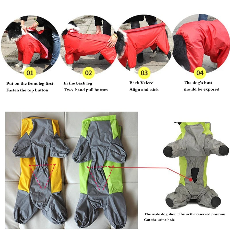 Dog Raincoat Hooded Waterproof Jumpsuit For Outdoor Use