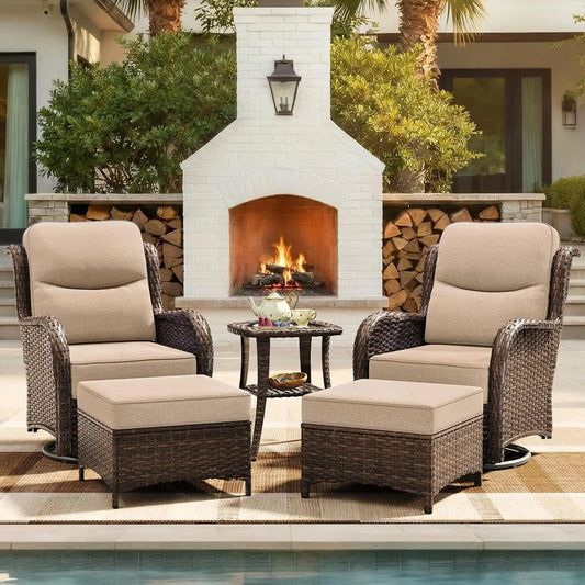 Rattan Patio Furniture Set 5 Piece Outdoor Wicker Cushioned Chairs