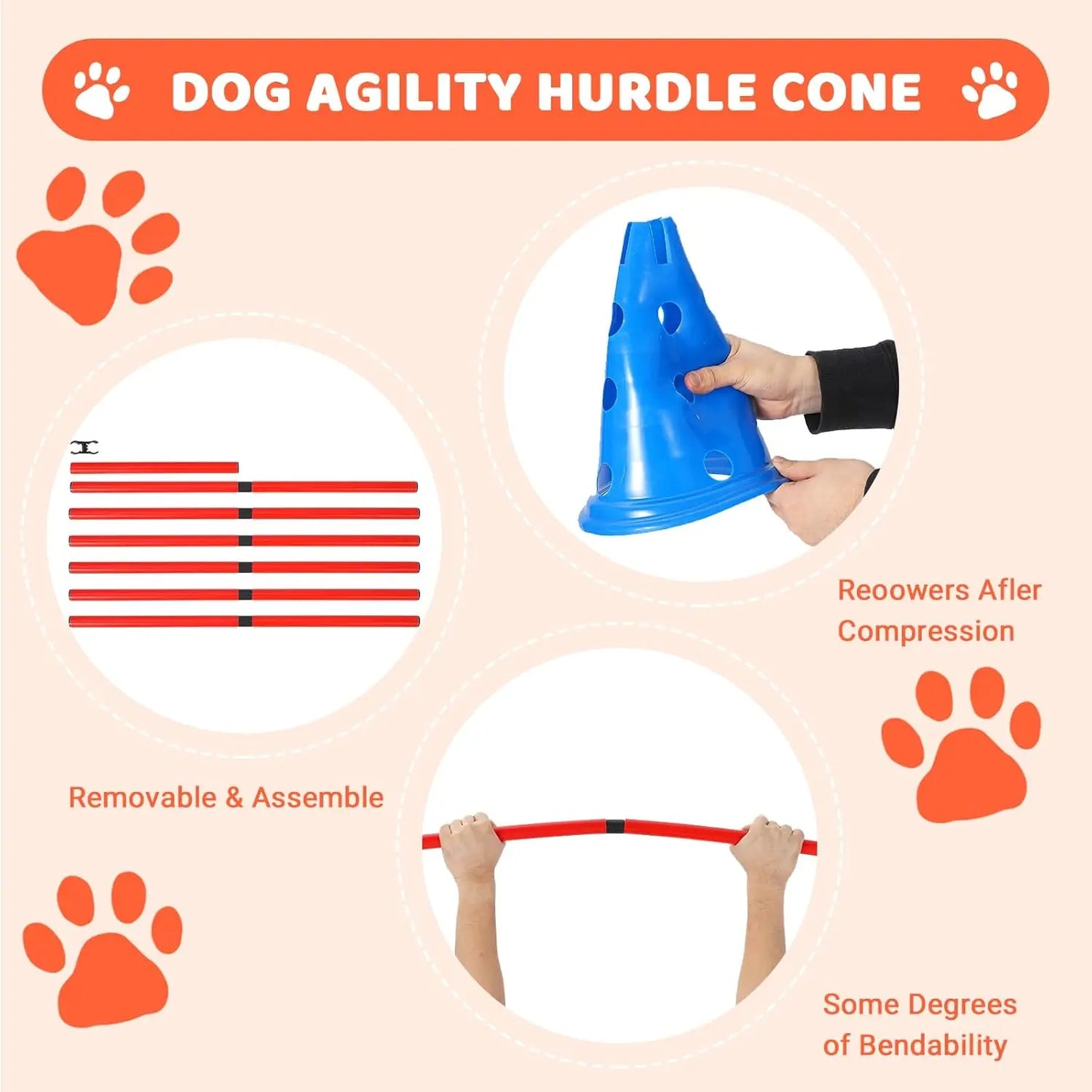 HiMISS Dog Agility Hurdle Cone Set Training Course Kit With 12 Cones