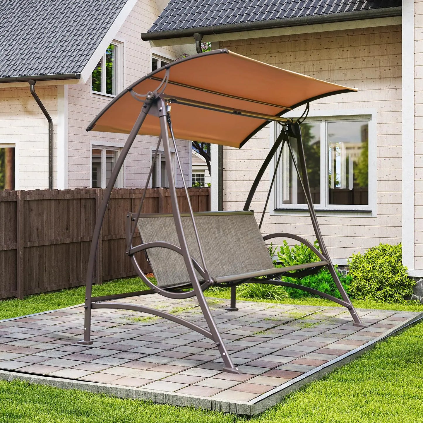 HUANZHUANG Domi 3 Seat Outdoor Patio Swing With Adjustable Canopy
