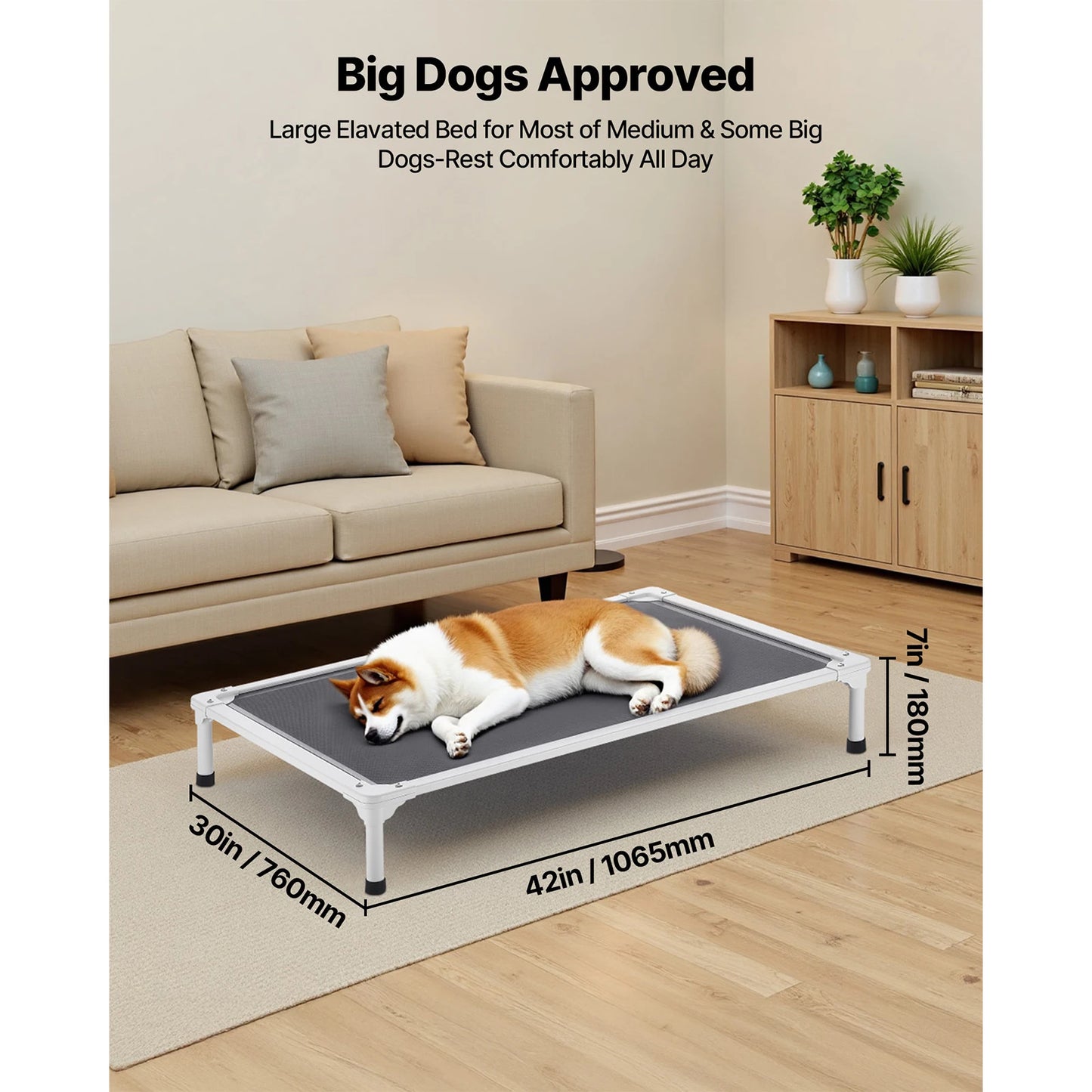 SucceBuy Portable Raised Dog Bed With Aluminum Frame And Textilene Mesh